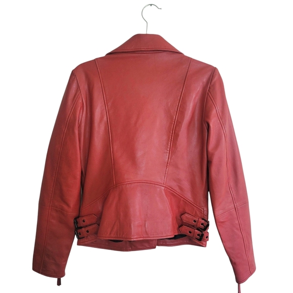 Bod & Christensen Red Oversized Irida Leather Moto Jacket - Picture 5 of 12
